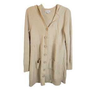 Fashion Bug Beige Button Up Knit Preppy Hooded Cardigan Sweater Women's Sz Large